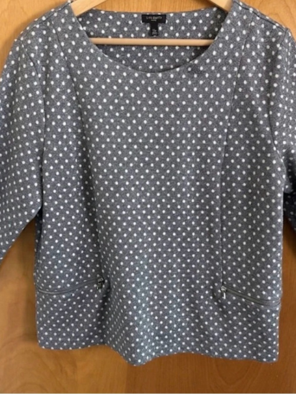 Talbots Gray and White Polka Dot Knit Top